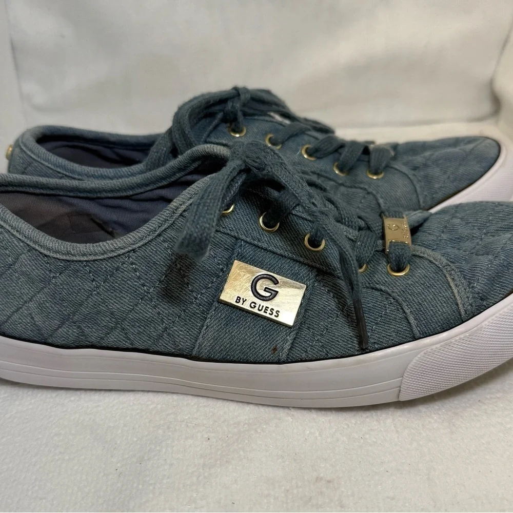 By Guess Los Angeles Backer Lace-Up Sneakers Medium Blue Denim Fabric SIZE 8M